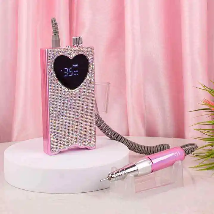 Portable Cordless Heart Crystal Rechargeable 35000rpm carbon brush Motor Beauty Care Nail Drill Machine