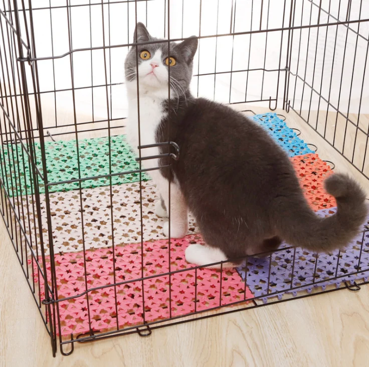 Candy color stitching square love pet mat mesh non-slip pet floor cat cage non-slip mat pet dog cage crate kennel mat