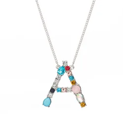 2022 New Bohemia Style 26 English Letter Necklace Colored Diamond Copper Plated Gold Clavicle Chain Women Girls Necklace