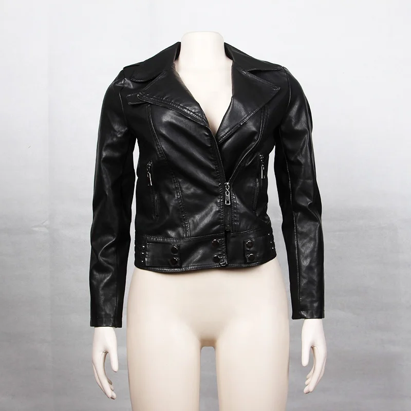 Gugur Jaket Wanita Winter Fashion Casual Outdoor V-Neck Zip Up Wind Breaker Pu Leather Women Cropped Jacket