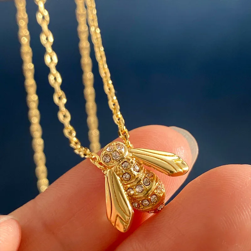 Micropaved Diamonds Bee Pendant Necklace