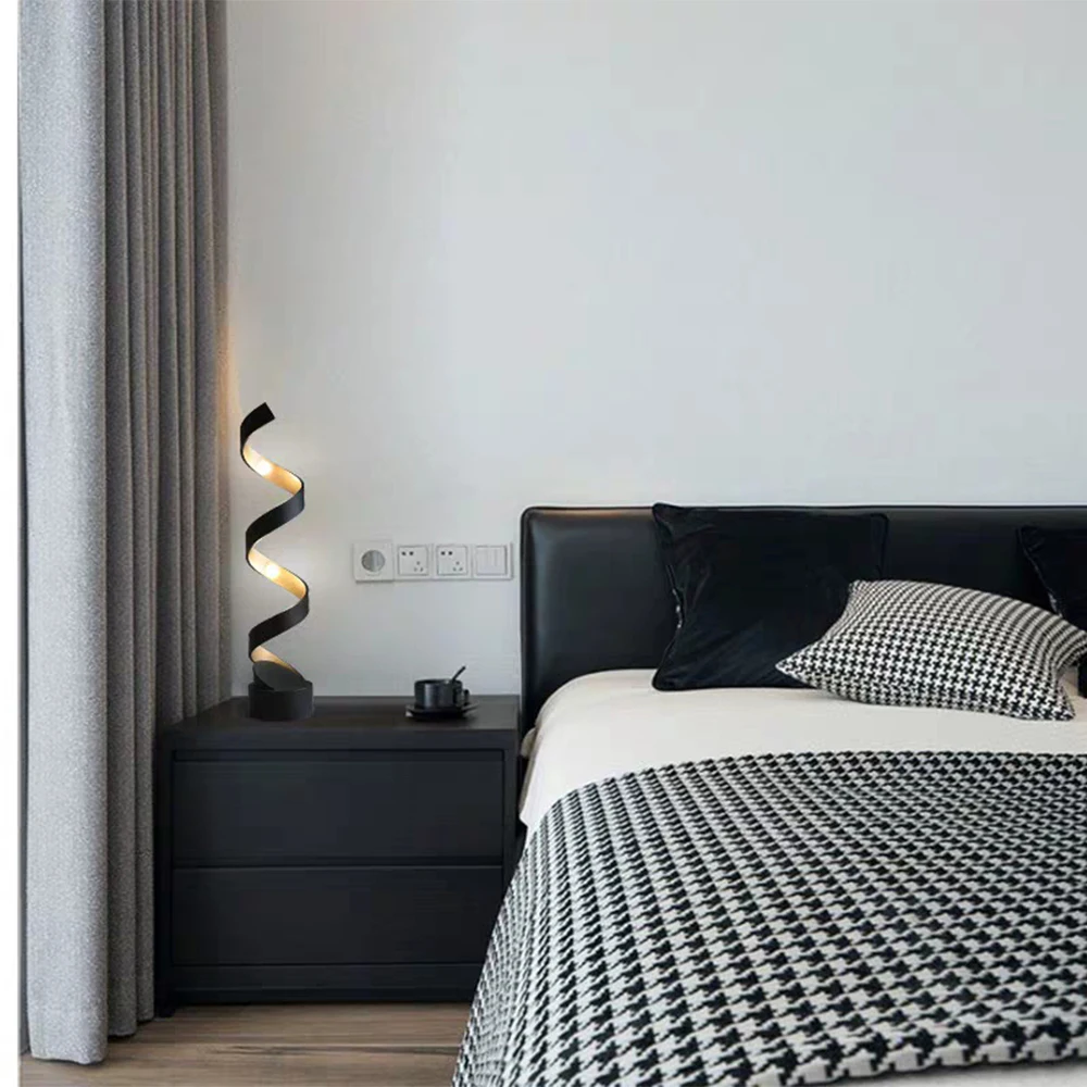 Modern Decoration Spiral Desk Lamp Bed Side Black Gold LED Table Lamp