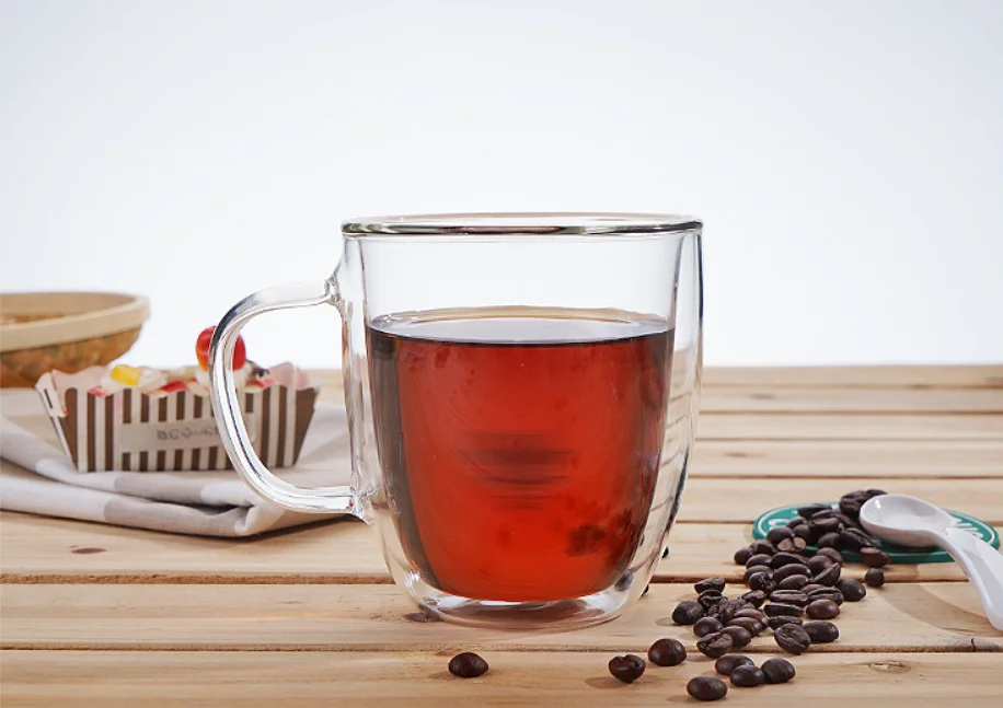 
XINAO glassware 350ml High temperature double wall high borosilicate glass juice drink coffee cup 