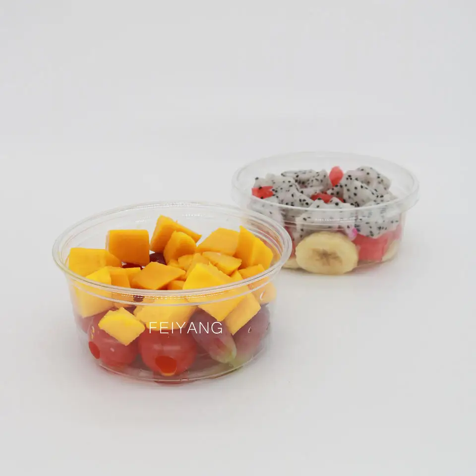 Wholesale logo printing disposable plastic salad food fruit yogurt container with lids16oz 12oz 10oz