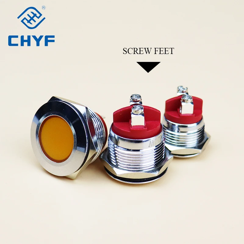 Metal Indicator Light Mounting Hole Size 12mm(1/2 inch) Voltage AC/DC 12V/24V/110V Current 20mA Green Yellow Red Blue White (24