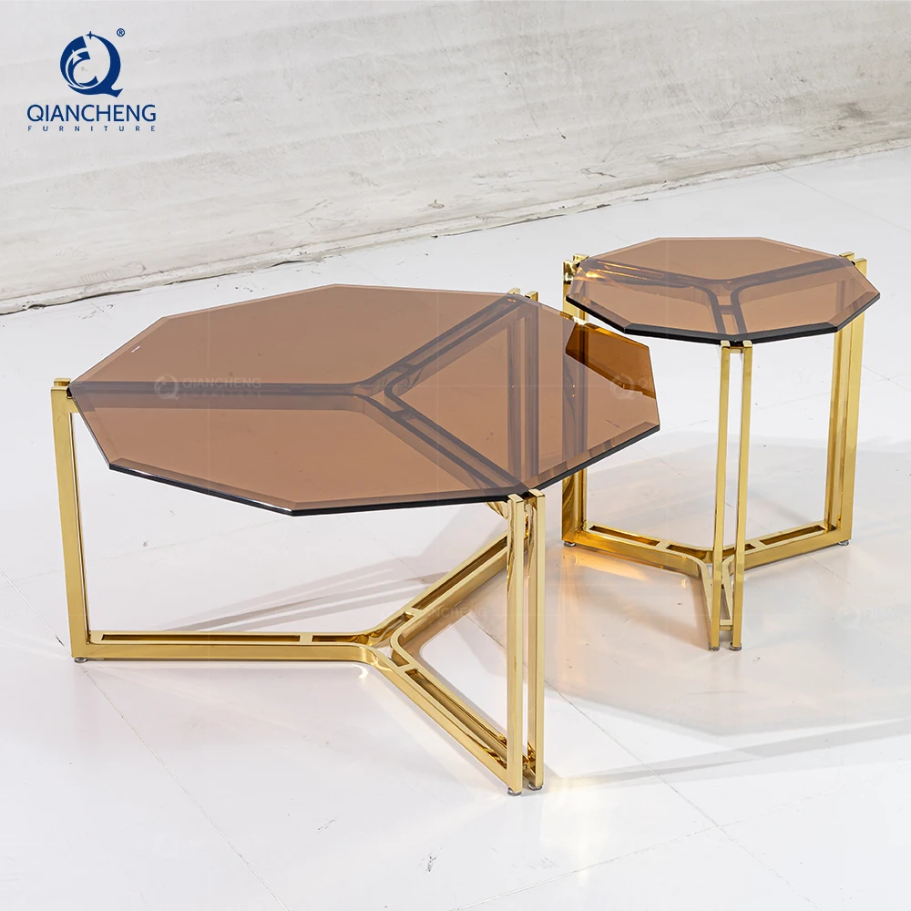 modern living room furniture Light luxury glass with stainless steel frame coffee table foshan shunde furniture factory