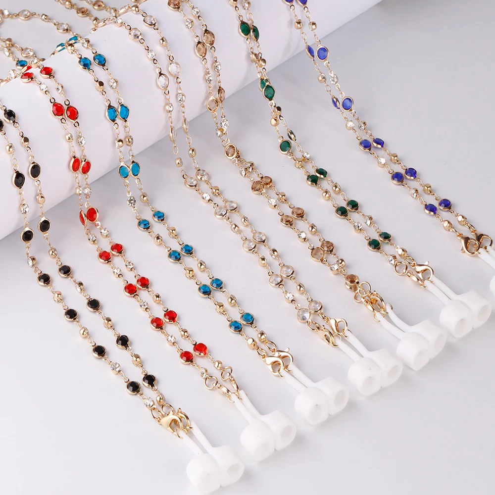 MELLON Colours crystal masking hanging chain glasses chain anti-lost glasses rope silicone anti-skid ring masking chain