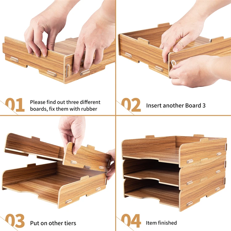 Tonsmile Office Wooden Stackable Desktop Stationery A4 Paper Organizer File Tray