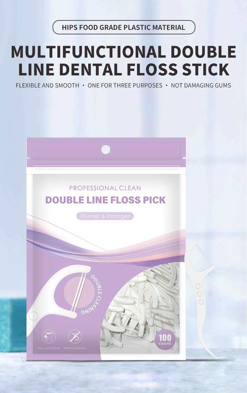 High Quality 100 Count Dental Floss Picks Bulk Pack Toothpick Floss Biodegradable Tooth Custom Flosser Dental Floss Pick