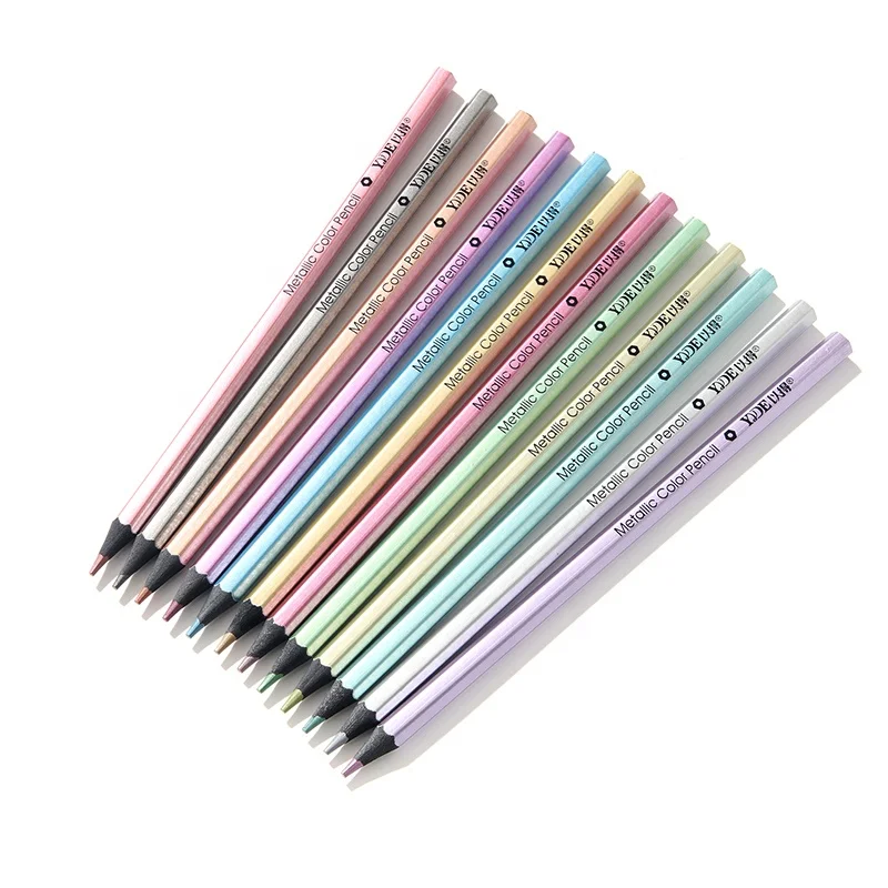 Customized Logo 7 Inch Hexagonal Shape Black Wood Metal Color Pencil Color Pencil Set For Drawing