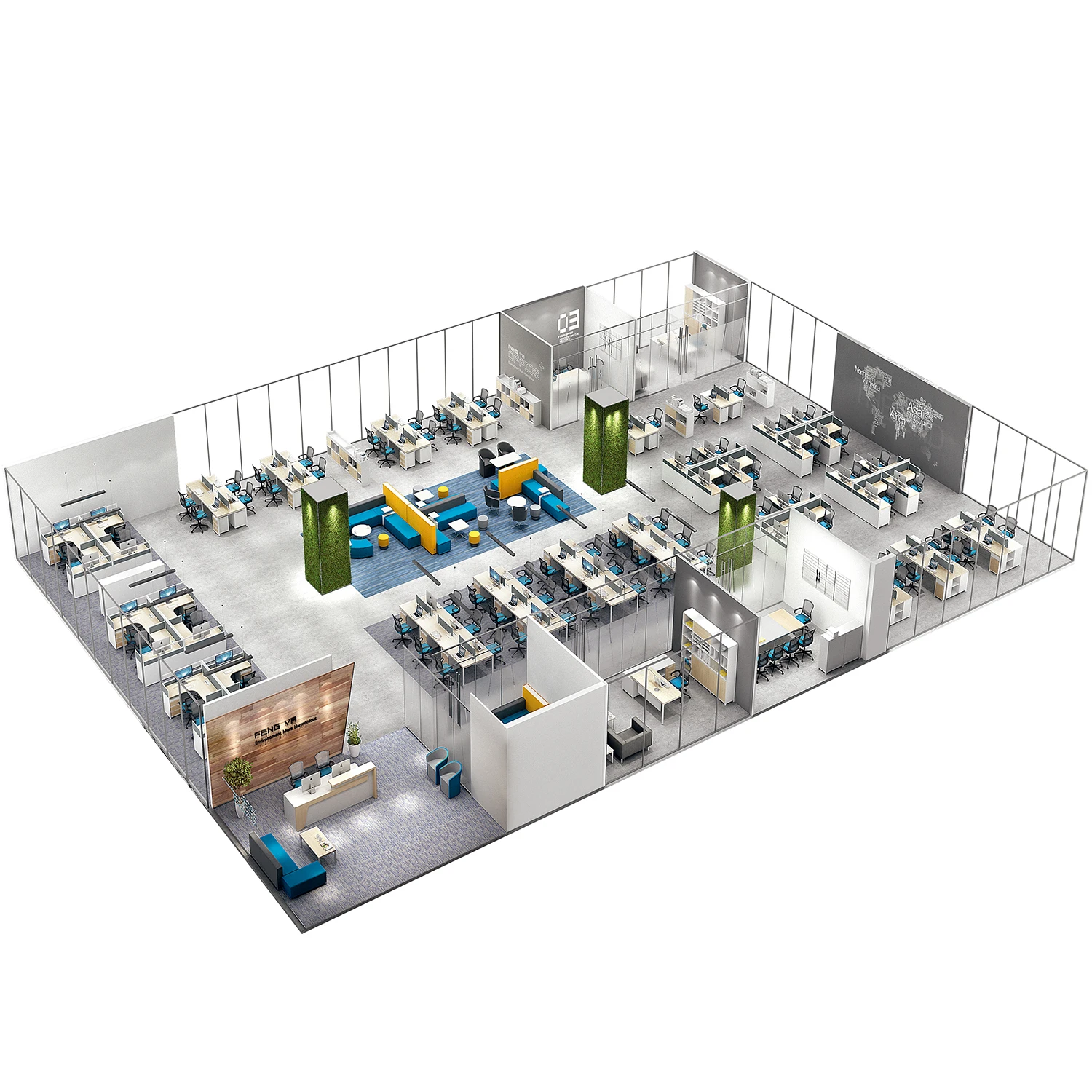 Modern open saving space cubic 4 people office partition corner workstation