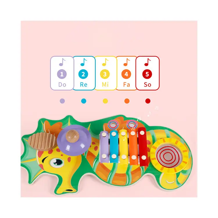 Education Wooden Music Toys Hand Drum Music Piano Set Toy Wooden Sea Horse Xylophone