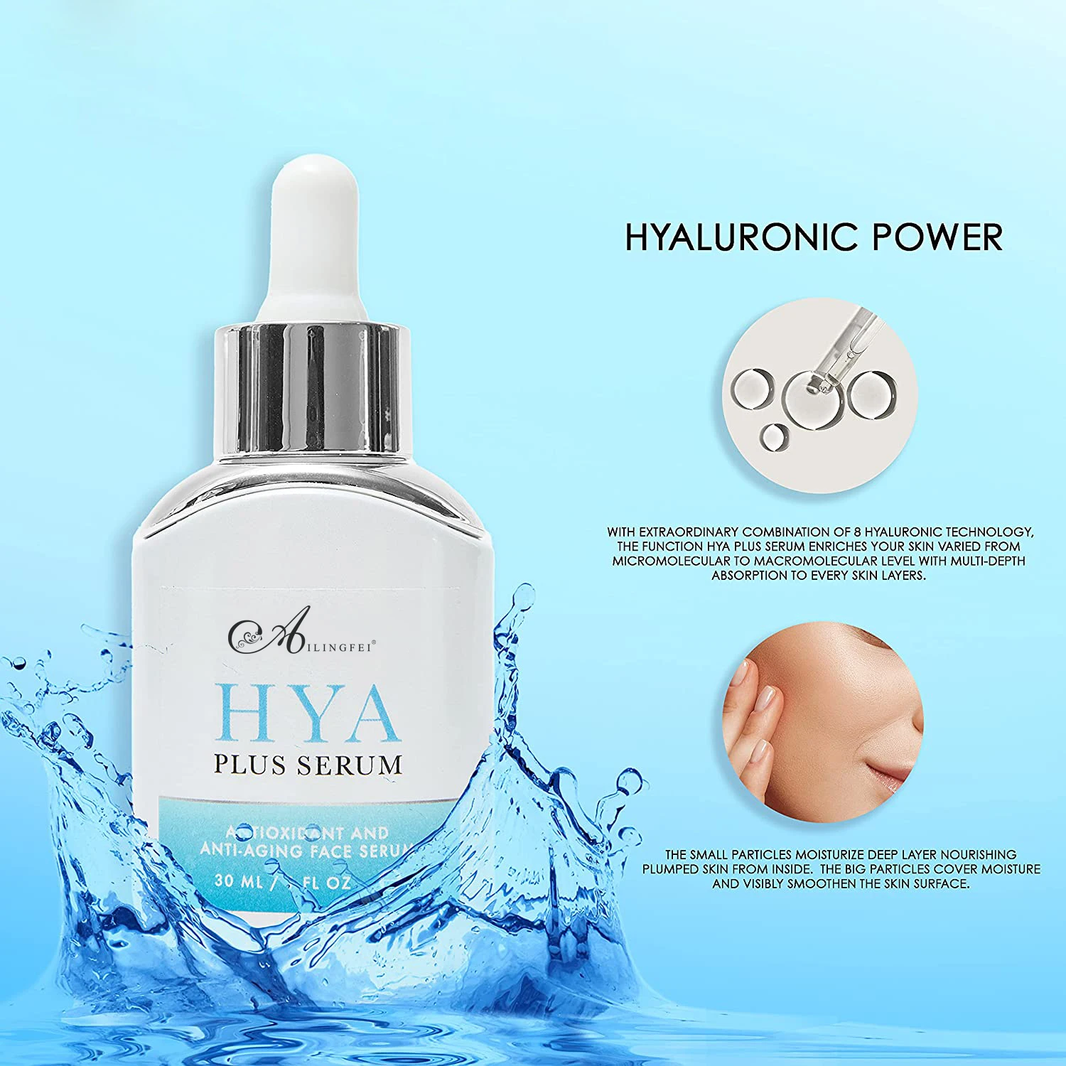 Private Label Natural Anti-Aging, Moisturizes and Plumps Skin Hyaluronic Acid Face Serum Hya Plus Serum