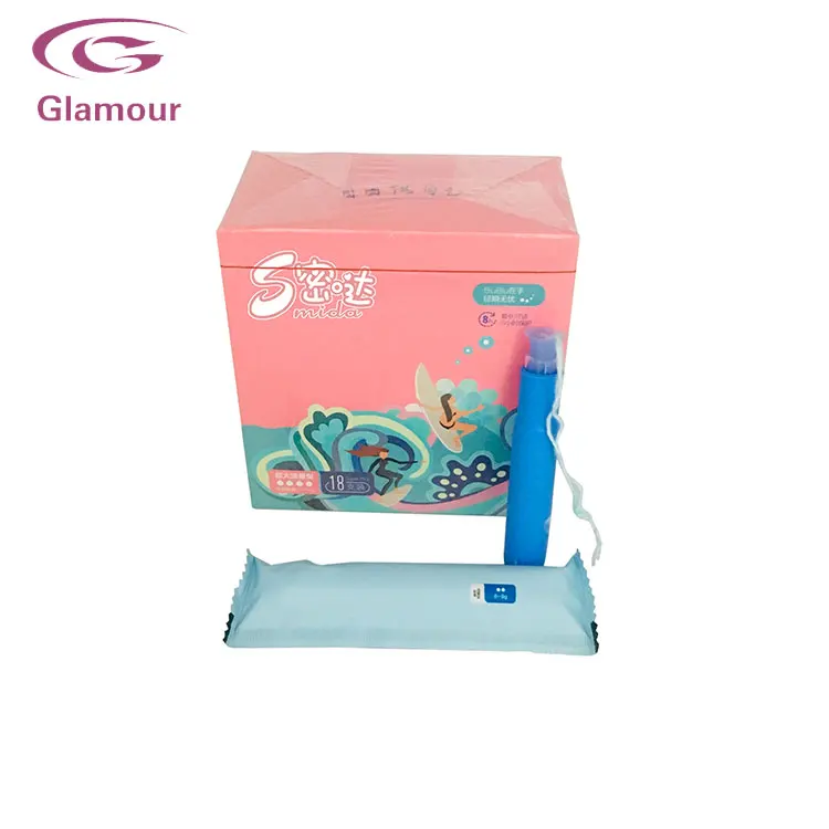 Comfortable disposable women vaginal use plastic applicator feminine tampons