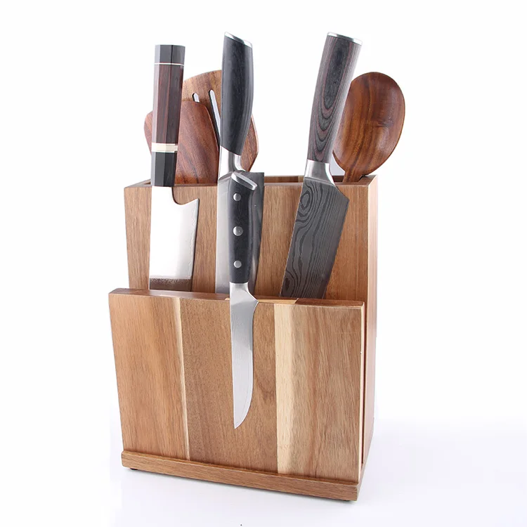 Bamboo Wood Knife Block Magnetic Universal Knives Holder Bamboo Knife Stand For Kitchen Accessories Organizer
