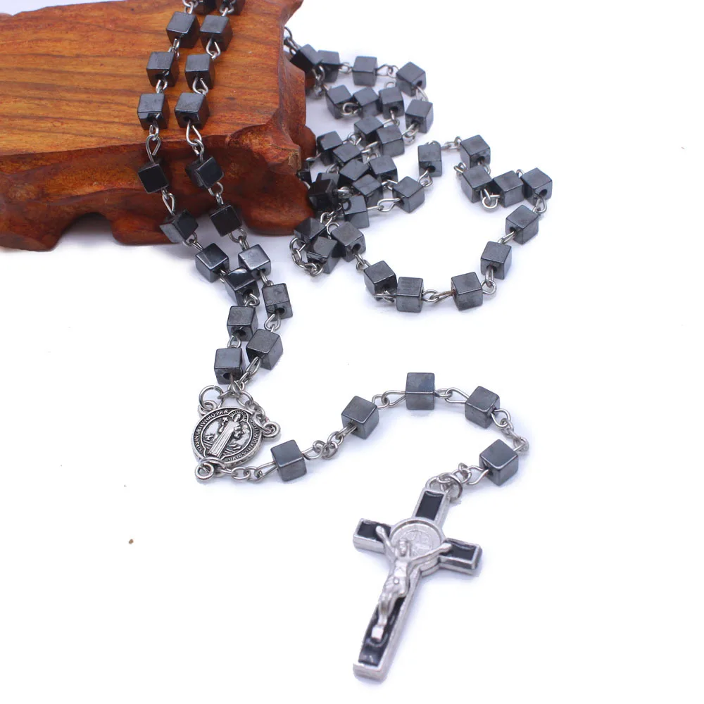 Wholesale Catholic Rosary Necklace Square Cross Necklace Religious Jewelry Rosary Necklace for Men Women