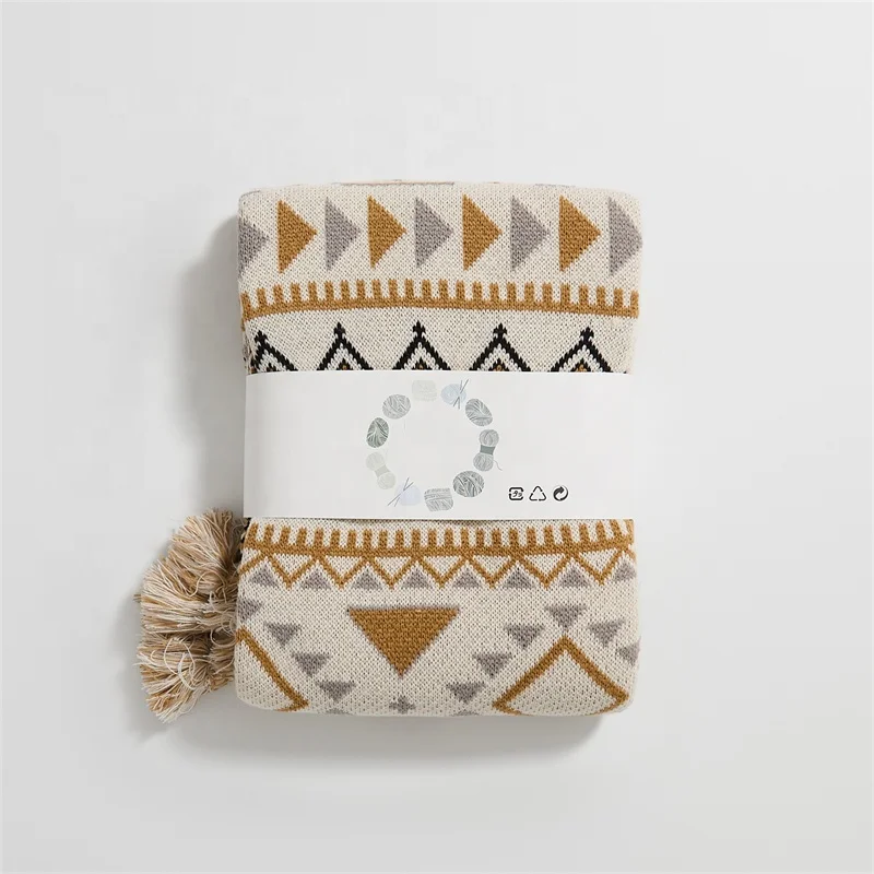 Aztec Navajo Custom Knitted Bohemian Tassel Adult Luxury 100% Acrylic Comfy Vintage Trow Blanket Kids TL