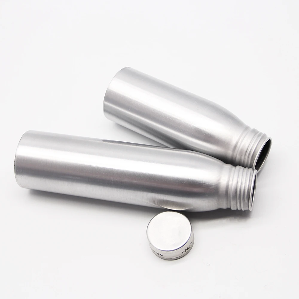 Fresh fruit orange juice empty aluminum beverage bottle with tamper proof caps