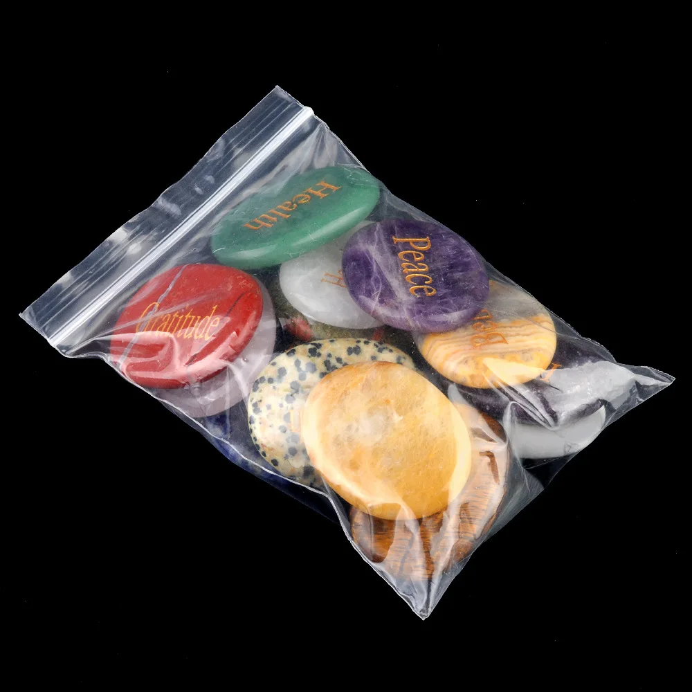 QIURAN Custom Logo Pattern Engraved Rocks Different Words Inspirational Stones Encouraging Healing Love Health Lucky Crystal