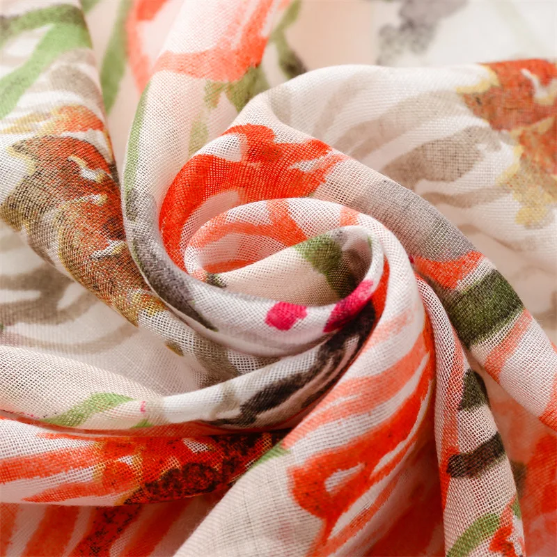 Wholesale High Quality Spring and Summer Cotton and Linen Hand Scarf Tulip Flower Lady Simple Style Ruffled Silk Scarf Shawl