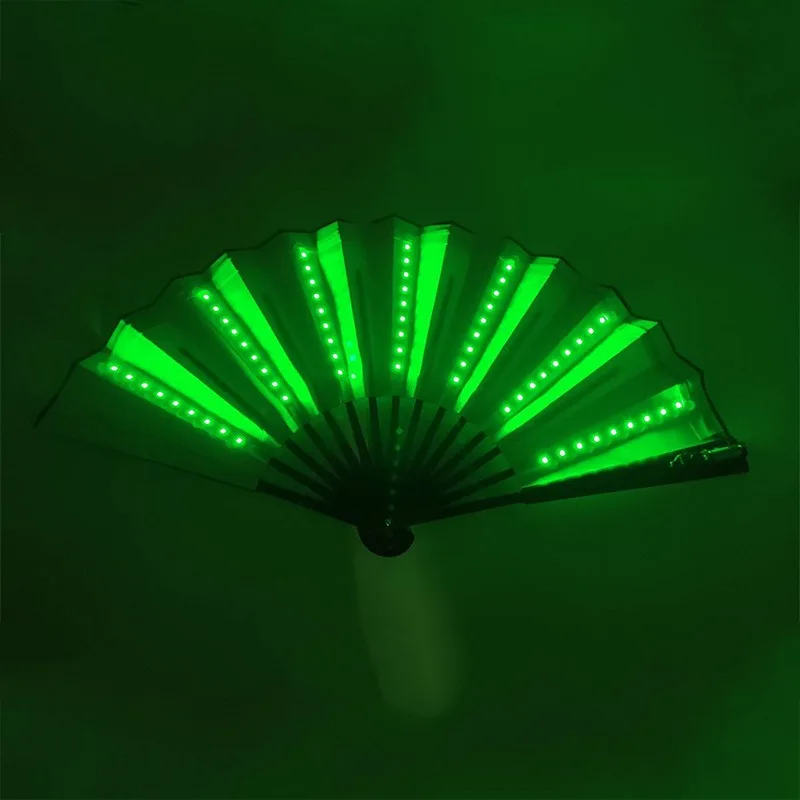 Hannuo Factory Wholesale Colorful Bar Atmosphere Glow Dark Fan Led Light Luminous Hand Fan for Party