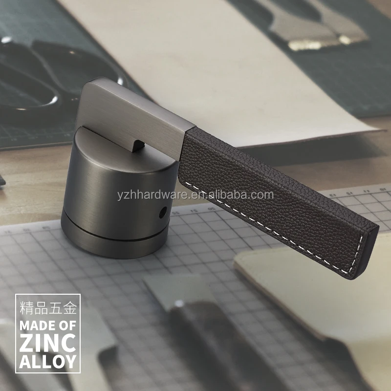 [Zinc Alloy]Leather silent style interior wooden door lock handle with good quality