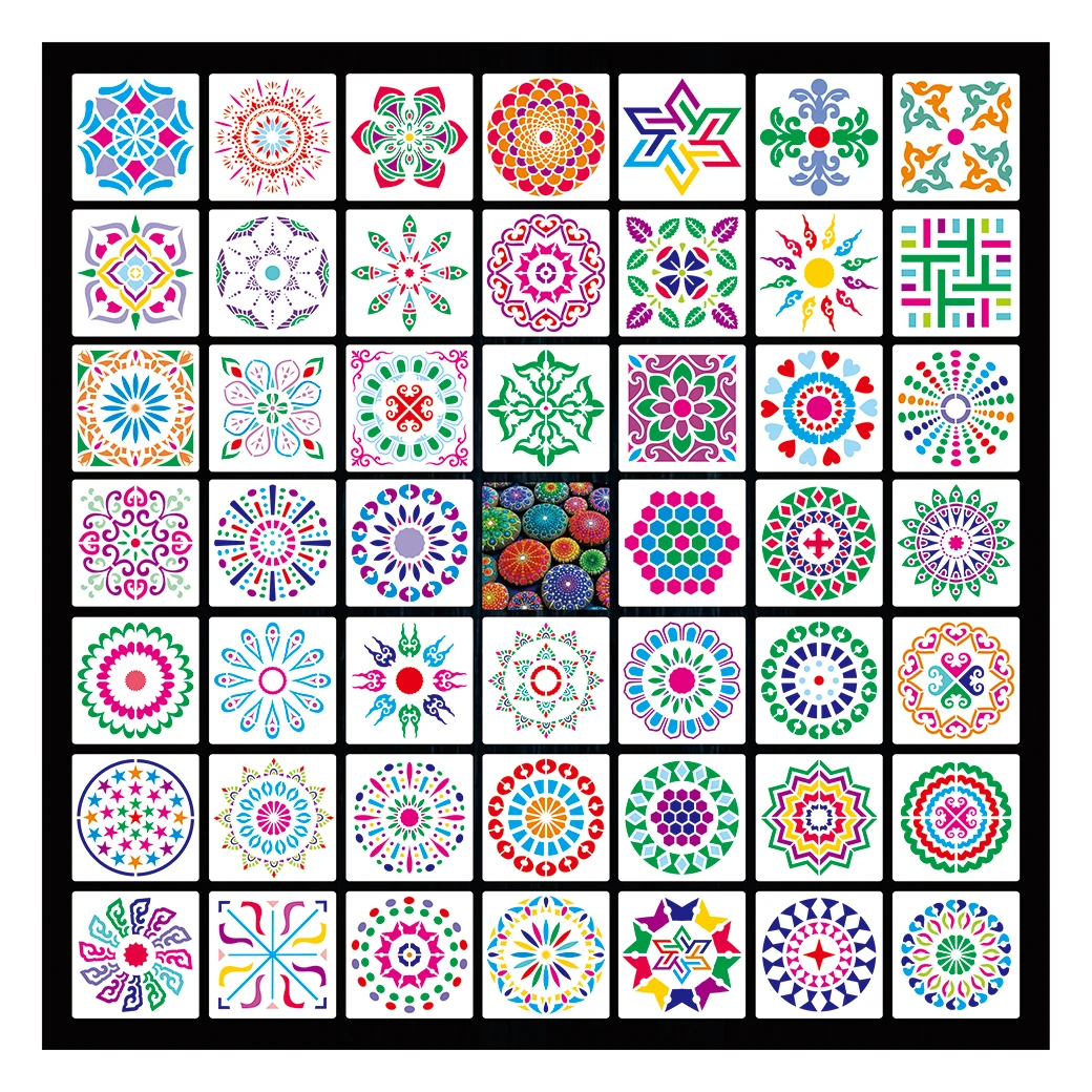 48 Pcs PET Hollow Drawing Template DIY Art Mandala Painting Tool Stencil Plastic laser Stencils For Stone