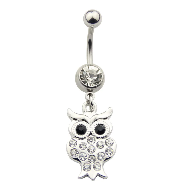  Stainless Steel Owl Inlaid crystal Belly Button Navel Ring Body