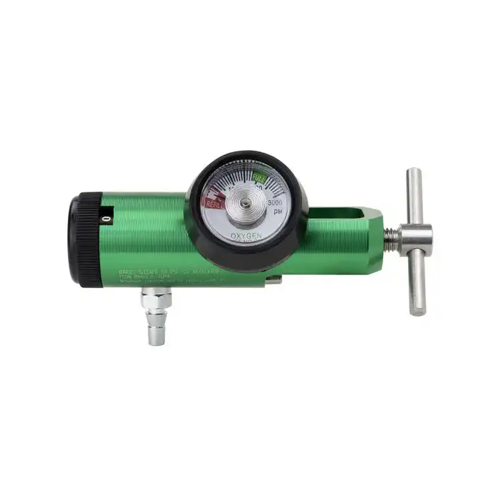Aluminum Uni Body Oxygen Regulator 0-15 Lpm Lightweight Design with Low Profile Gauge & Rubber Gauge Protector