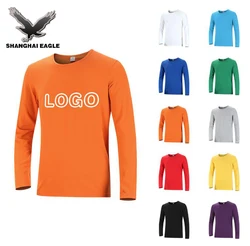 Рекламная футболка большого размера унисекс с круглым вырезом и принтом логотипа на заказ хлопковые мужские футболки с длинным рукавом