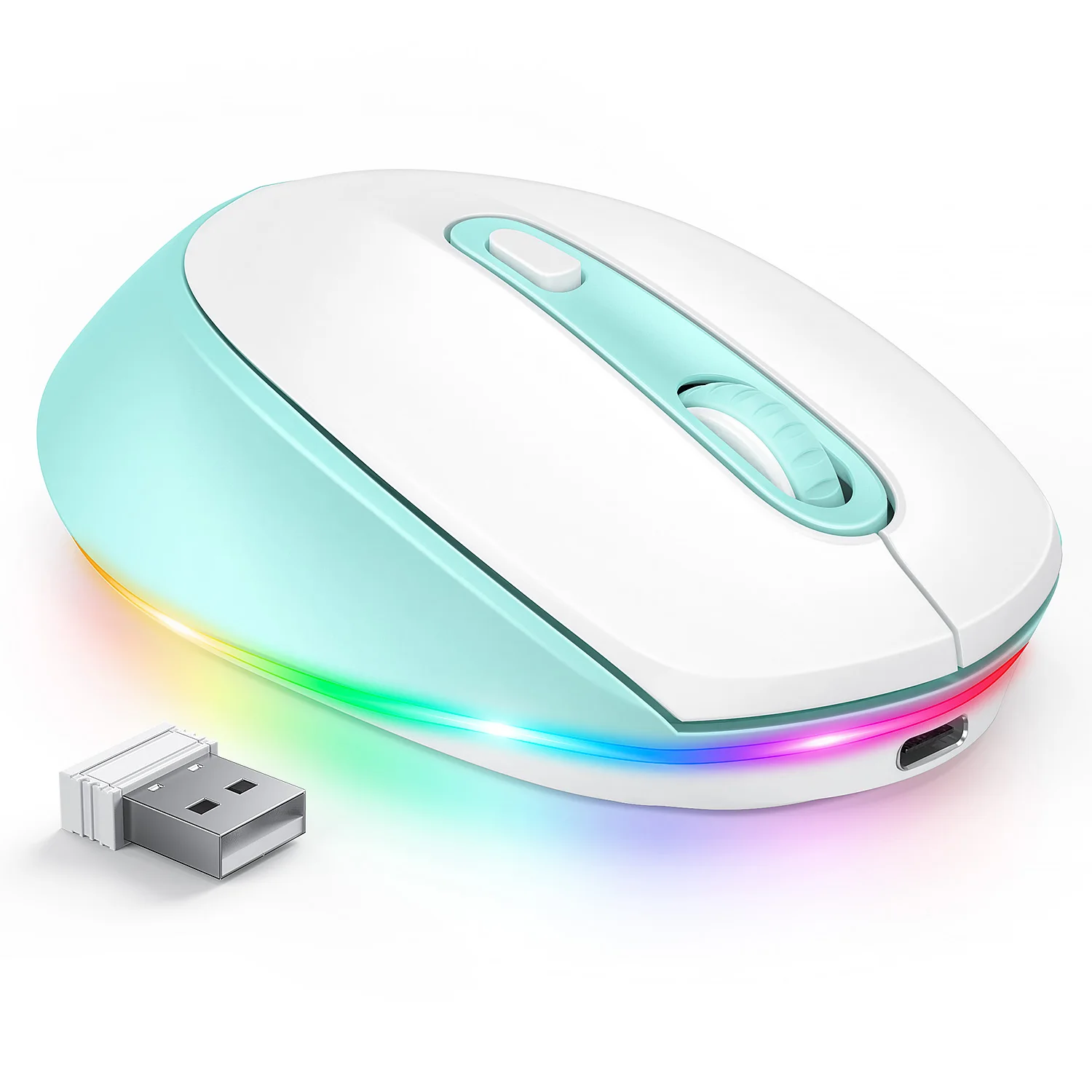 Quiet LED Mouse with USB Receiver Rechargeable Light Up Mice  Adjustable DPI for Laptop Computer Mint seenda Wireless Mouse