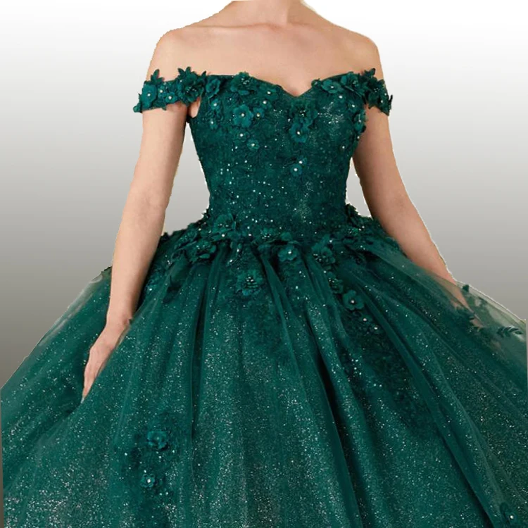 Lilac emerald factory wholesale embroidery sweet 16 quinceanera off shoulder ball gown  for girls 2023