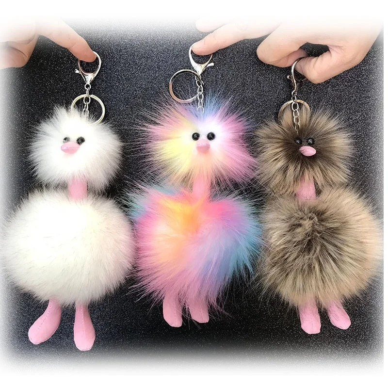 Best Quality Animal Series Ostrich Pompom Pendant Plush Toys Cartoon Colorful Ostrich  Mini Plush Backpack Keychain