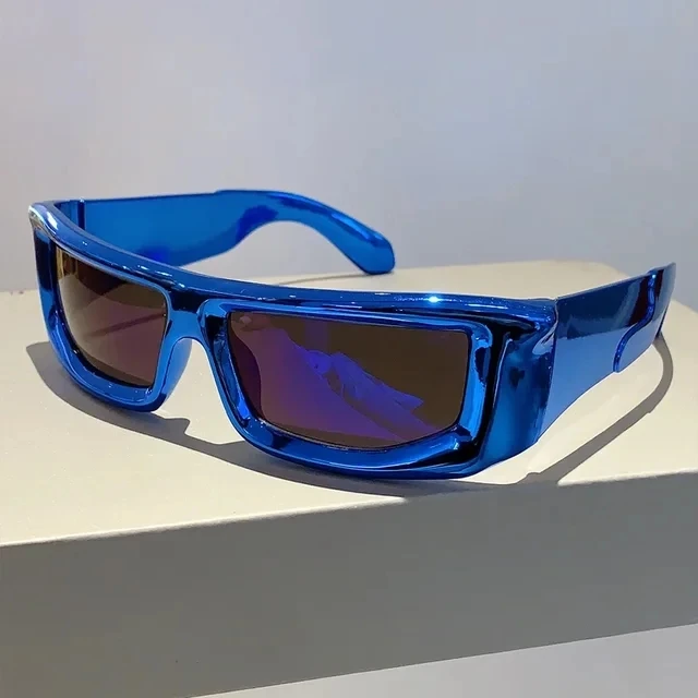 Lmamba 8555 Fashion Blue Mirror Y2k Sports Futuristic Sunglasses Men High Quality Vintage Hip Hop Punk Sun Glass