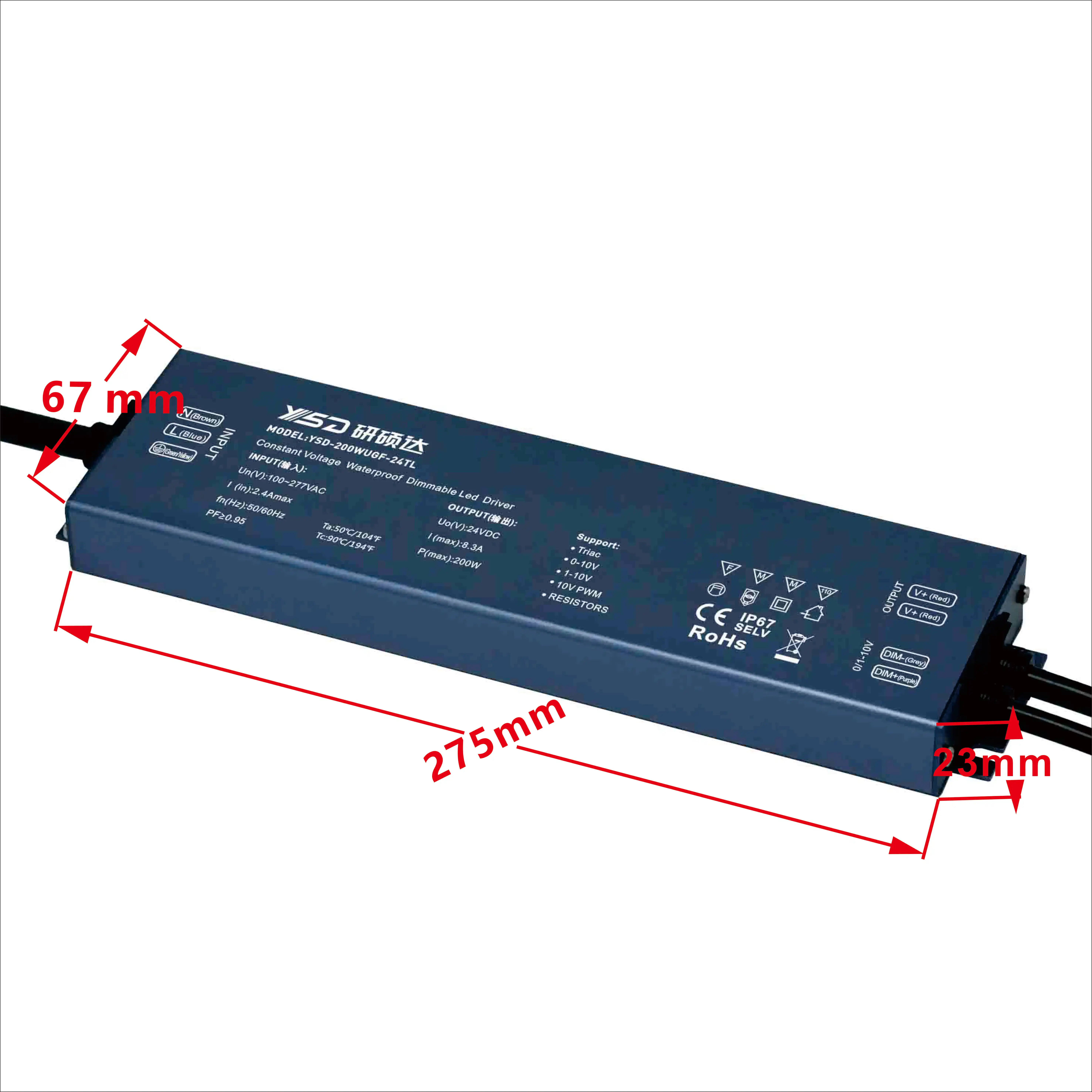 YSD 75W 100W 150W 200W 300W 24V 12V IP67 Dimmable Constant Voltage Strip Lighting Power Supply Led Driver