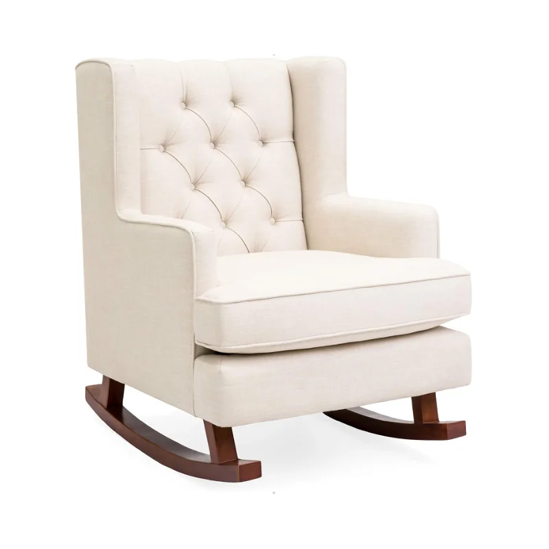 Wingback Accent Living Room Tufted Rocking Sofa Cream Modern Armchair Accent Rocking Chair