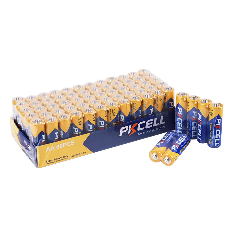 PKCELL Large packaging  Zinc Carbon dry Battery Type 1.5v um3 r6 aa heavy duty battery with 60 pcs per tray package
