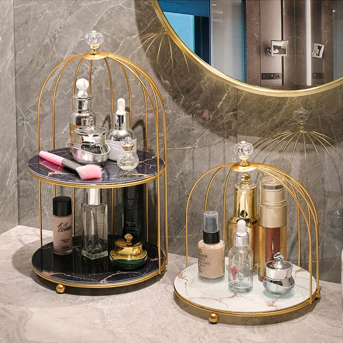 Bathroom Perfume Shelf Bird Cages Round Bins Home Desktop Organizer Makeup Storages Holder Boxes Cosmetic Racks for women