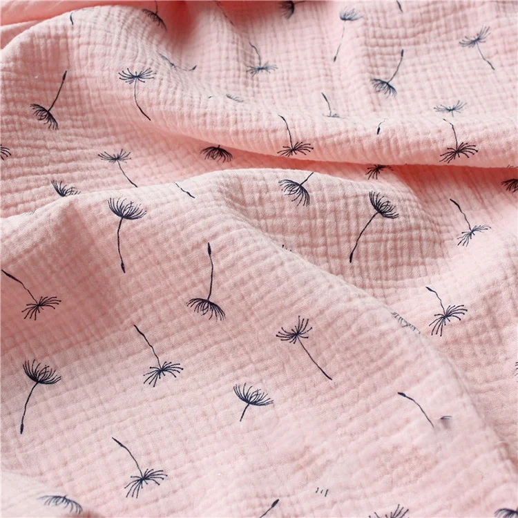 
Wholesale soft skin-friendly double layer muslin crinkle dandelion printed gauze crepe fabric rolls for children sleepwear 