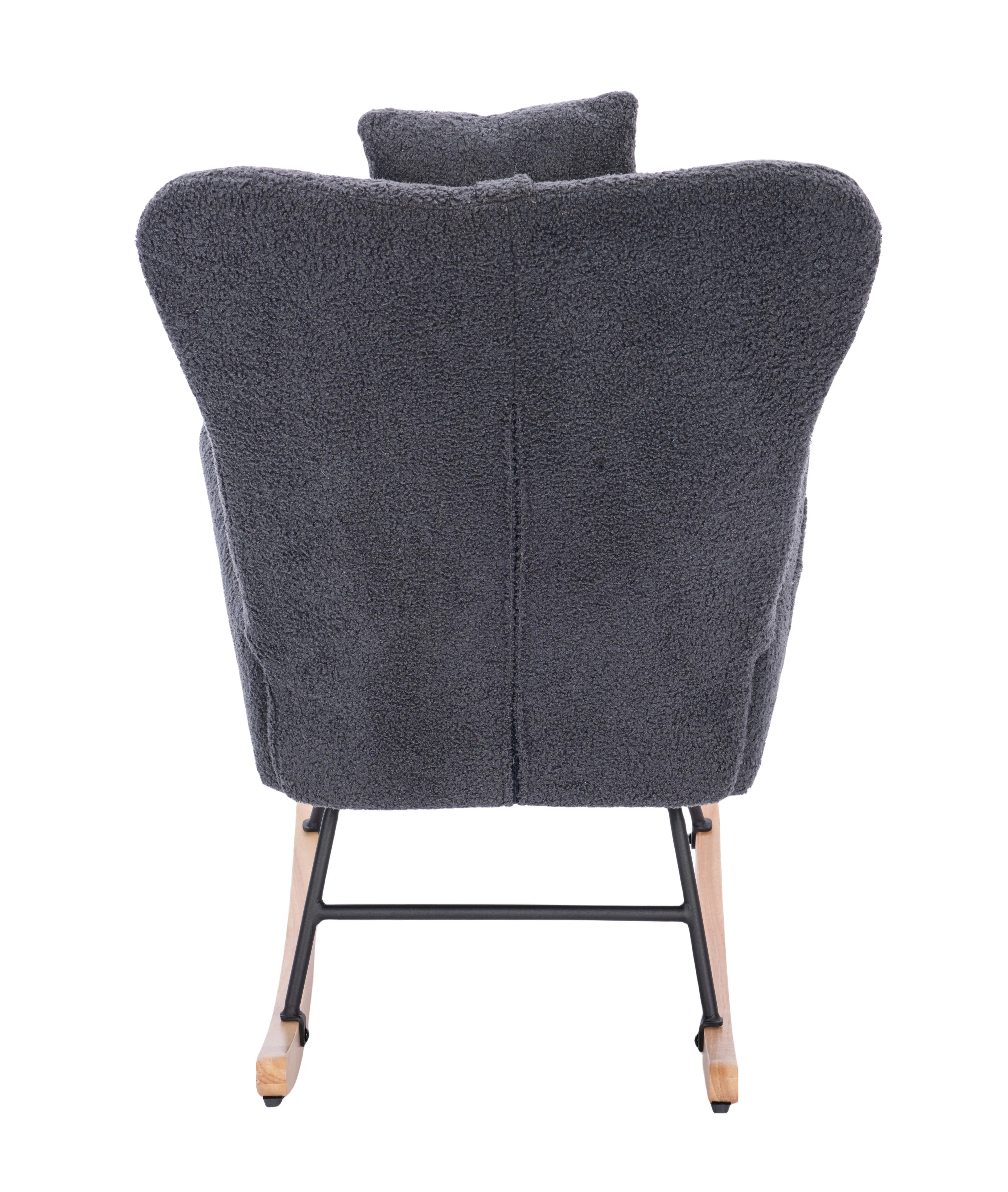 Rocking Chair Nursery, Teddy Armchair with Wood Base, Baby Glider Rocker with Headrest & Side Handy Pocket, GREY