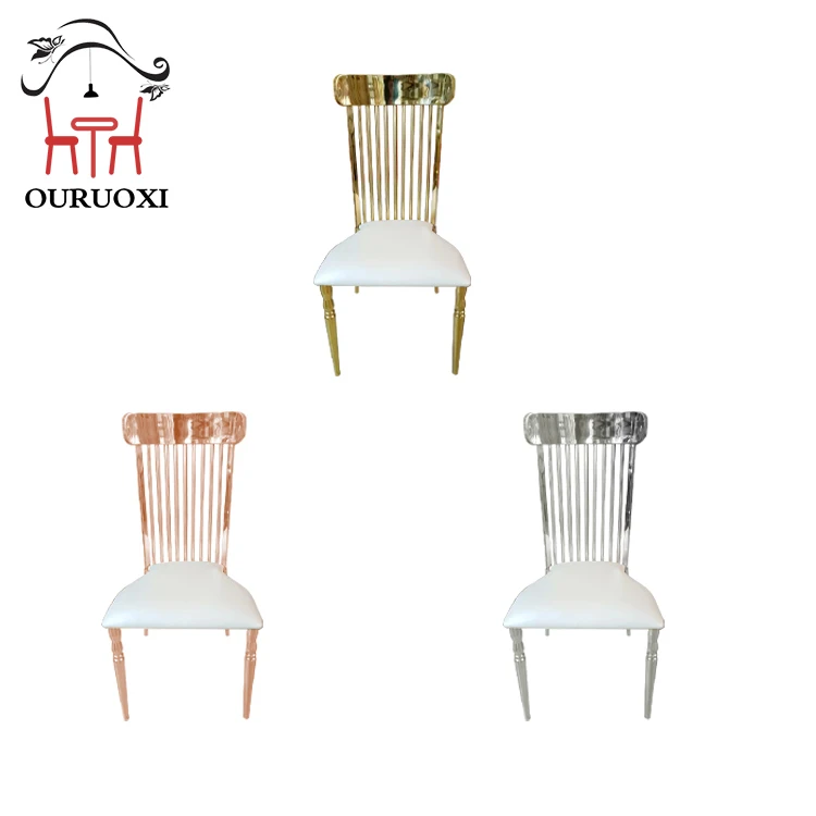 Stackable Wedding Hotel Event Chairs Gold Stainless Steel Banquet Chair With Cushions