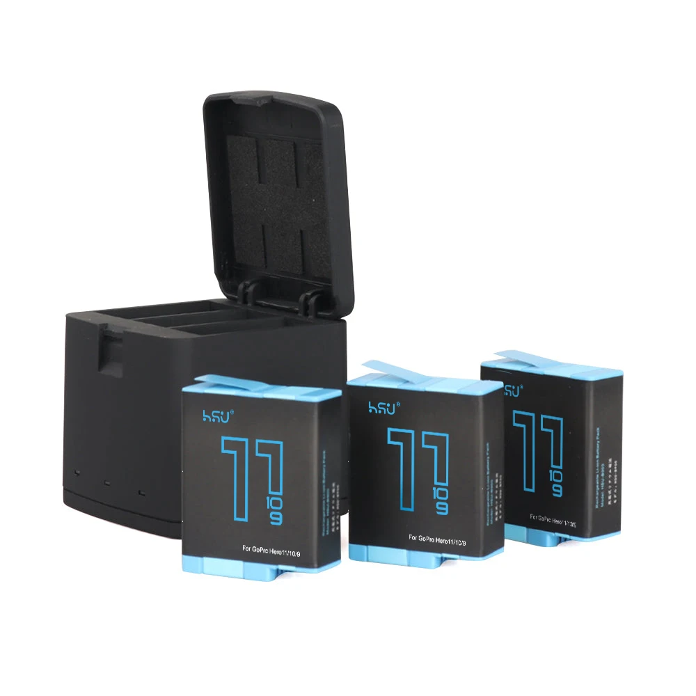 HSU 3-Pack Enduro Battery Charger Kit for GoPro Hero 12 /11/10 /9 Black Action Camera Accessories