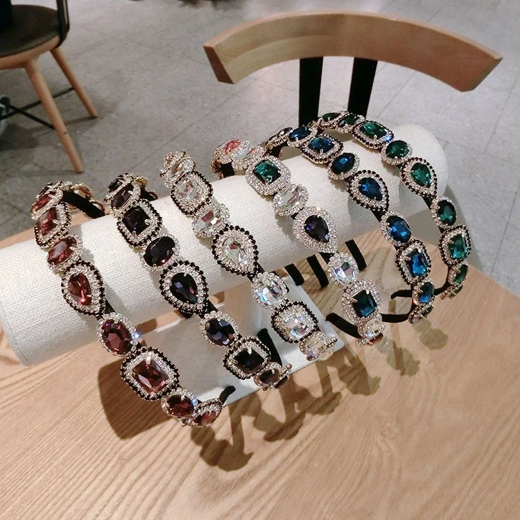 Women Hair Hoop Headwear Shiny Glam Gemstone Rhinestone Hear Jewelry In Bulk