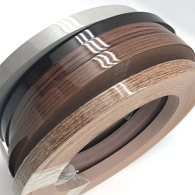 Best selling high quality 12-54mm furniture pvc wood grain solid color edging banding