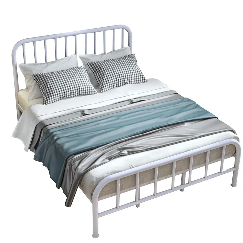 Factory New Single and Double Iron Bed Rental Room Queen Slats Metal Frames Hotel Dormitory Detachable Design