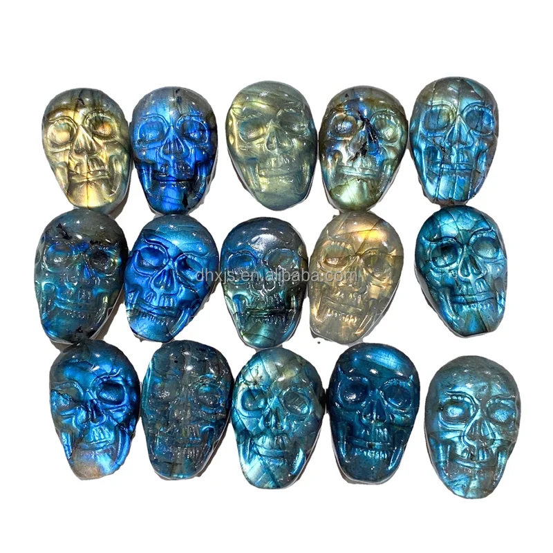 22mm Top Quality Labradorite Skull With Good Blue Flash Polished Crystal Skull for Gift