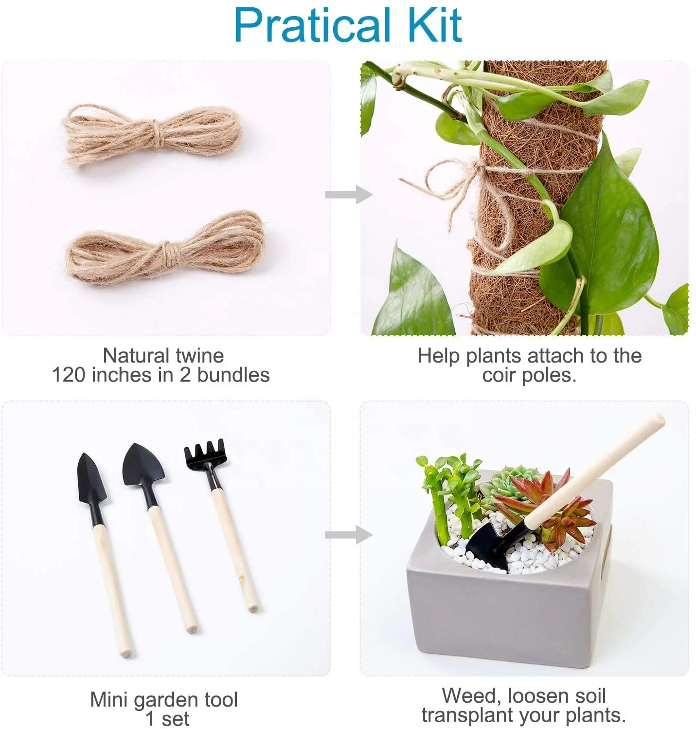 Coir Pole for Potted Plant 2 Pack  Plant Stake Support Gardening Tool Set and Garden Ties Coir Moss Stick for Plant Support