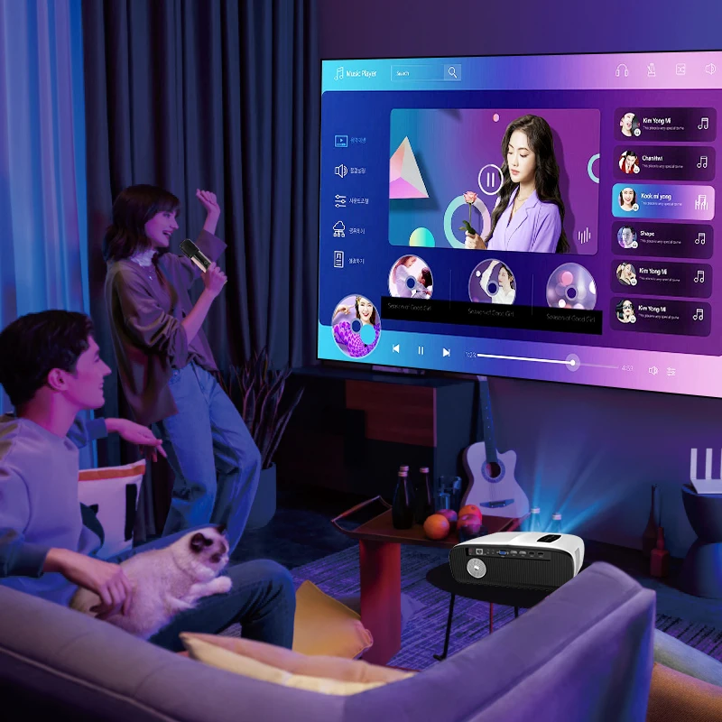 New 4k 1080p digital smart projector for cinema/PC/video game/advertising/KTV/meeting multimedia projector with microphone