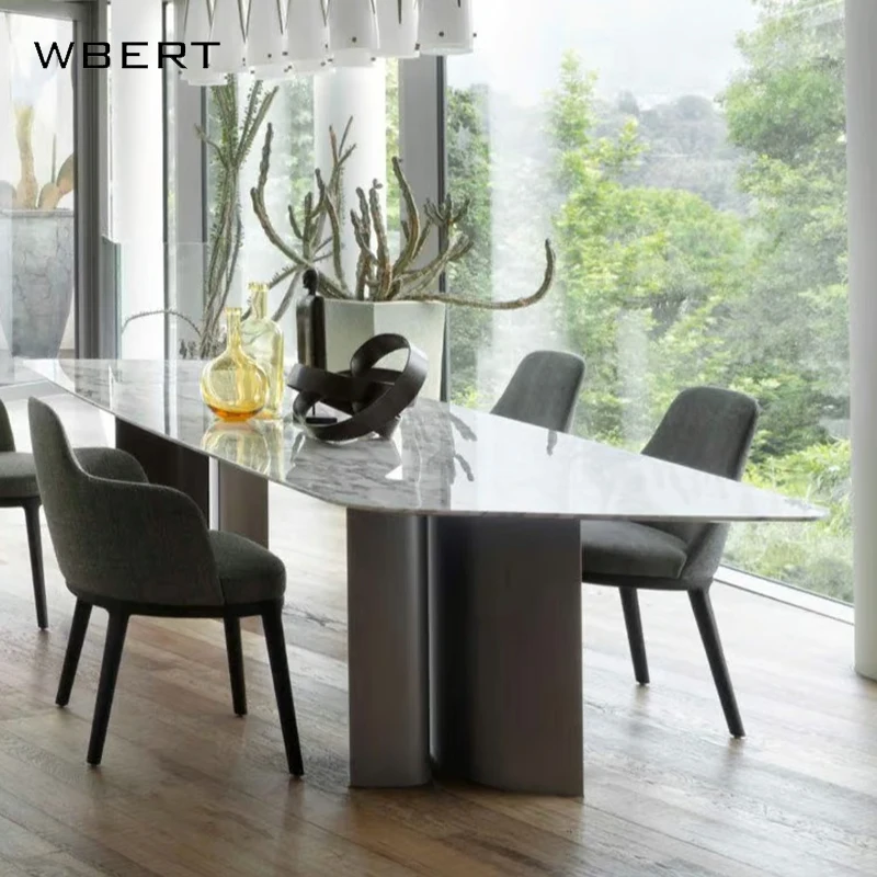 WBERT Italian marble dining table, modern and simple rectangular light luxury high-end household dining table
