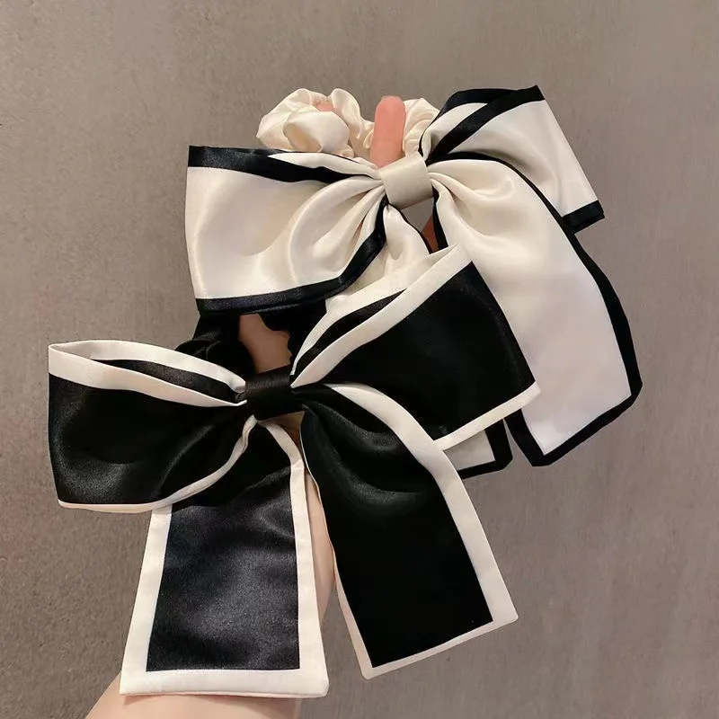 2 Colors Large Bow Scrunchies Solid Color Satin Silk Hair Rope Hair Accessory For Women Bowknot Hair Ties Elastic Scrunchies